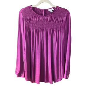 J. Jill Petite Small Magenta Long Sleeve Blouse With Mother of Pearl Buttons